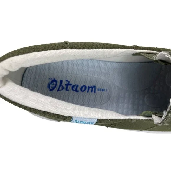 Obtaom Olive Green Slip On Shoes Canvas Sneakers Womens 8 Mens 6.5 - Picture 9 of 10